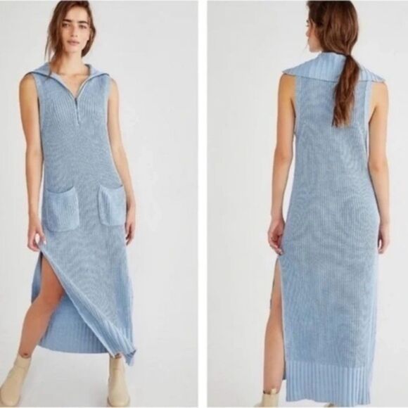Free People Elodie Maxi Dress In Blue small oversized knit - Picture 1 of 13